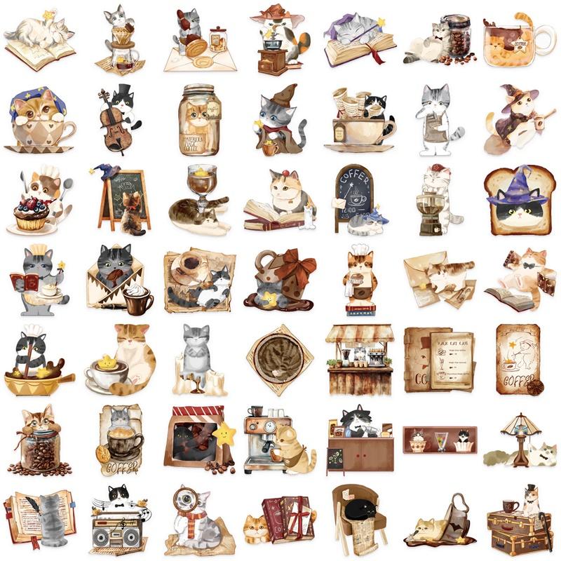 50PCS Kawaii Magic Cat PET Sticker Aesthetic Transparent Decoration Scrapbooking Stationery Hand Accounting Supplies