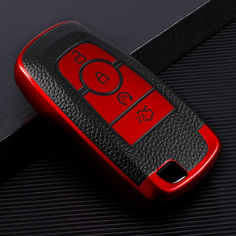 For Ford Fusion Mondeo Mustang Explorer Edge EcoSport Mondeo For Lincoln MKC MKZ MKX Leather Remote Key Case Cover Shell Fob Keychain