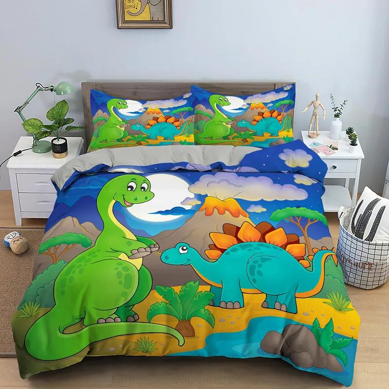 Cartoon Dinosaur Duvet Cover King Queen Size Jurassic World Theme Bedding Set Kids Ancient Animals 2/3pcs Polyester Quilt Cover