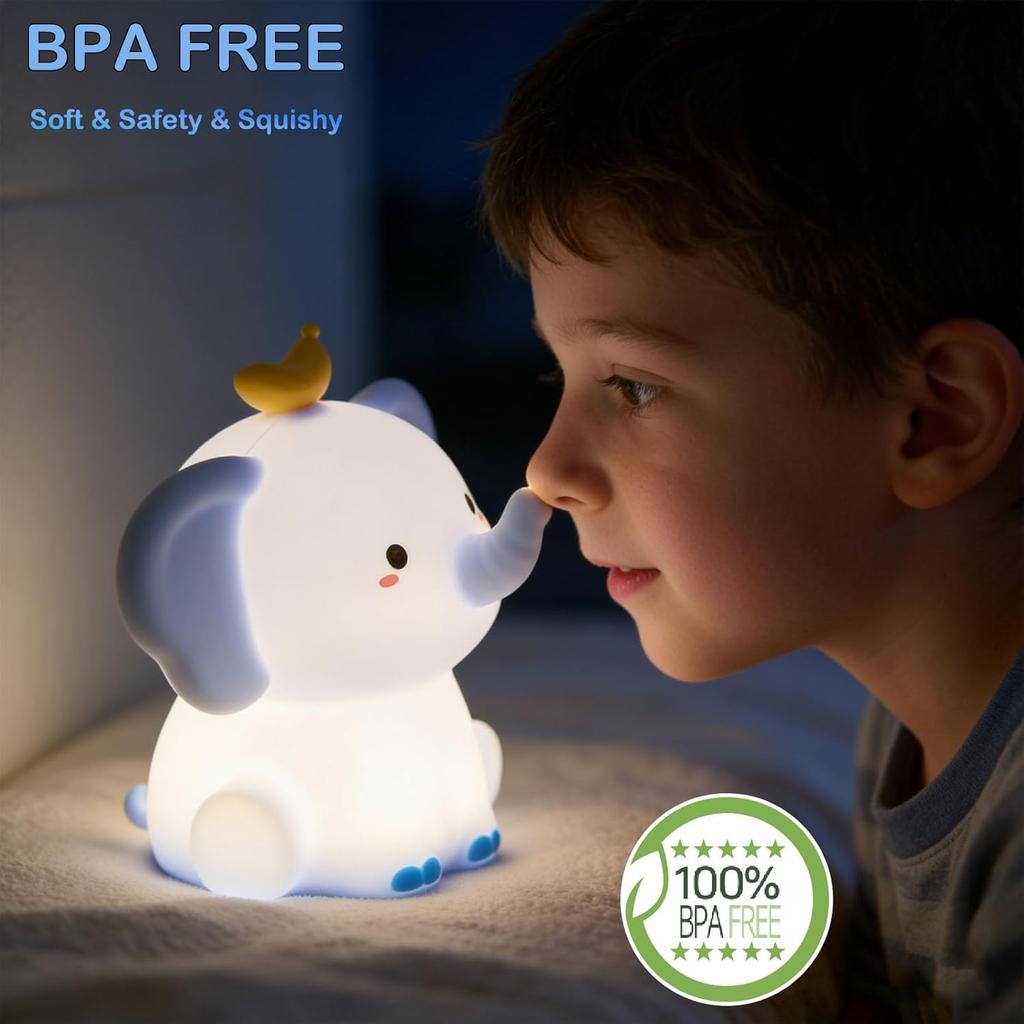 Elephant Cute Night Light Rechargeable Bedside Nightlight Dimmable Squishy Sleeping Lamp For Baby Room Decor
