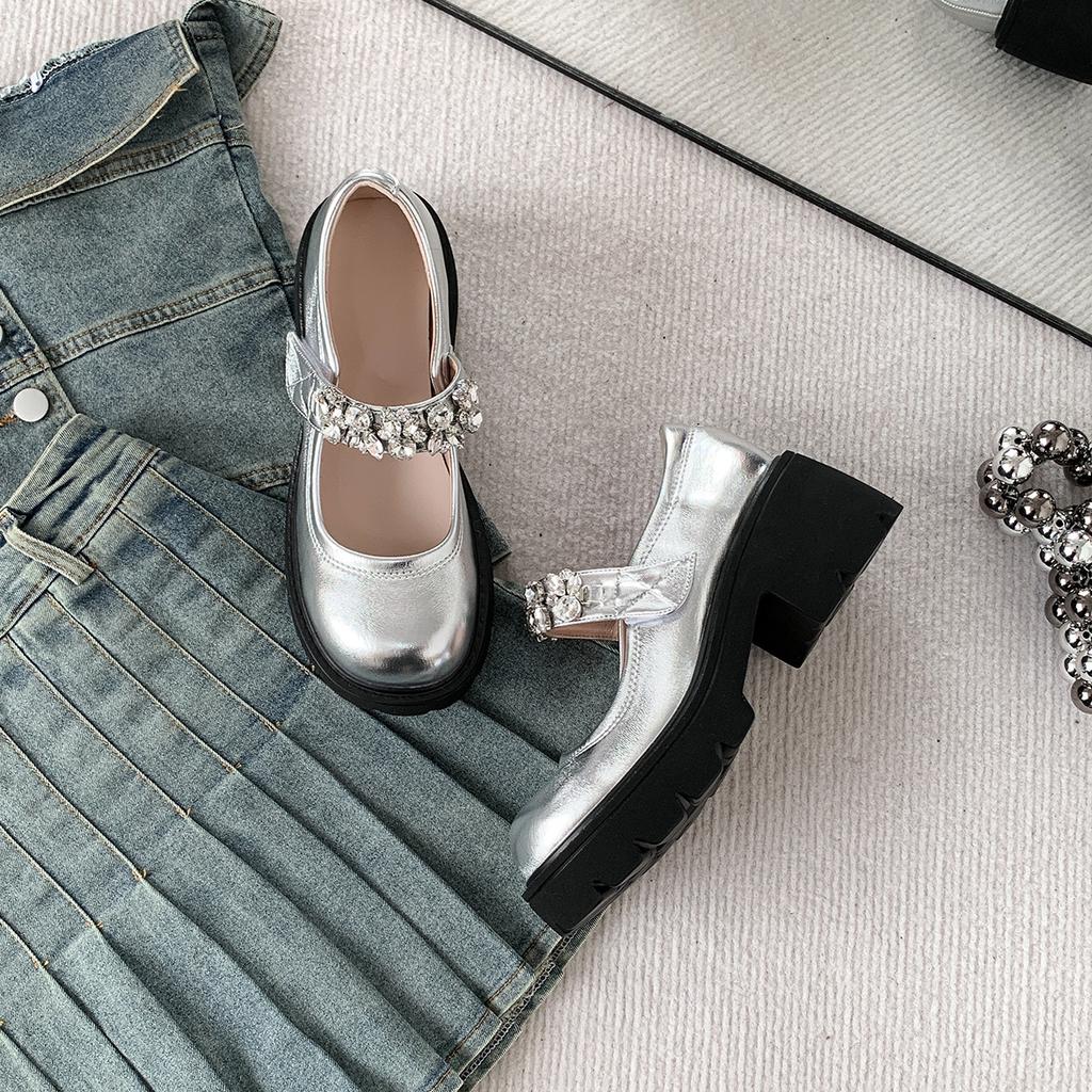 Platform Mary Jane Single Shoes Women'S Spring British College Style High Heel Large Size Versatile Retro Small Leather Shoes