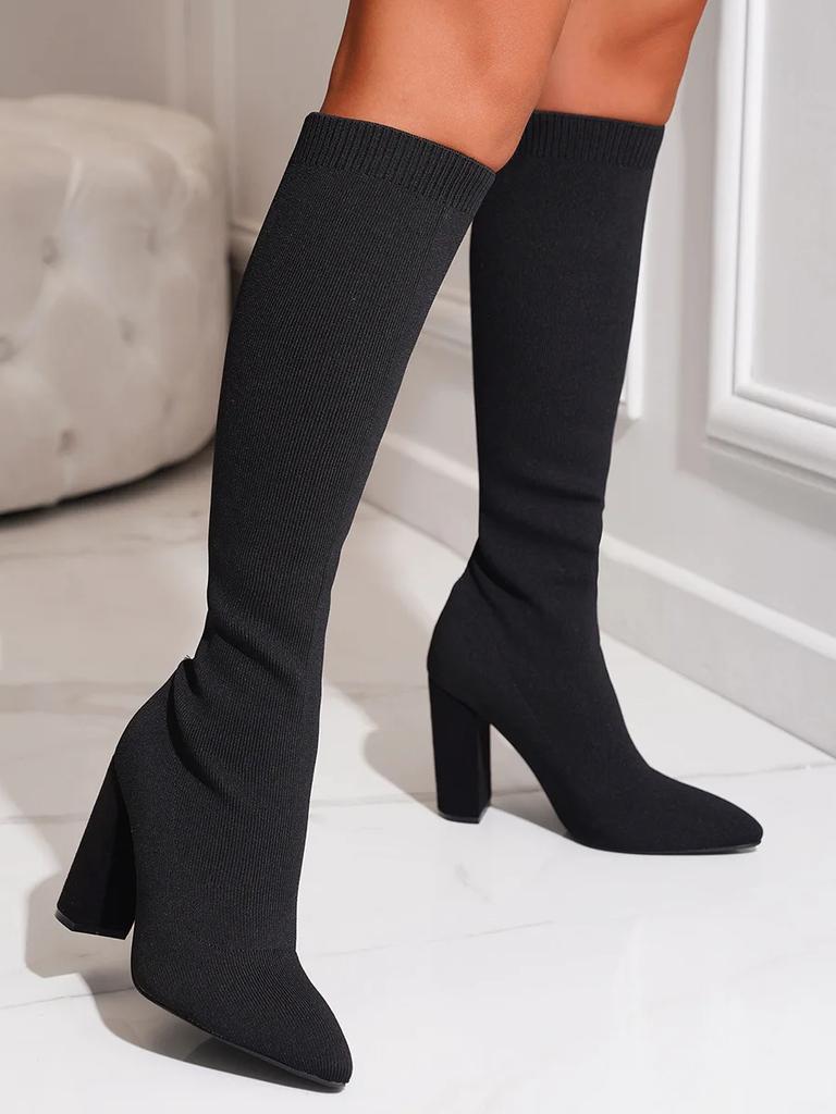 Women Shoes Mesh Knitting Long Boots High Heels Knee High Boots Platform Boots Plus Size 42