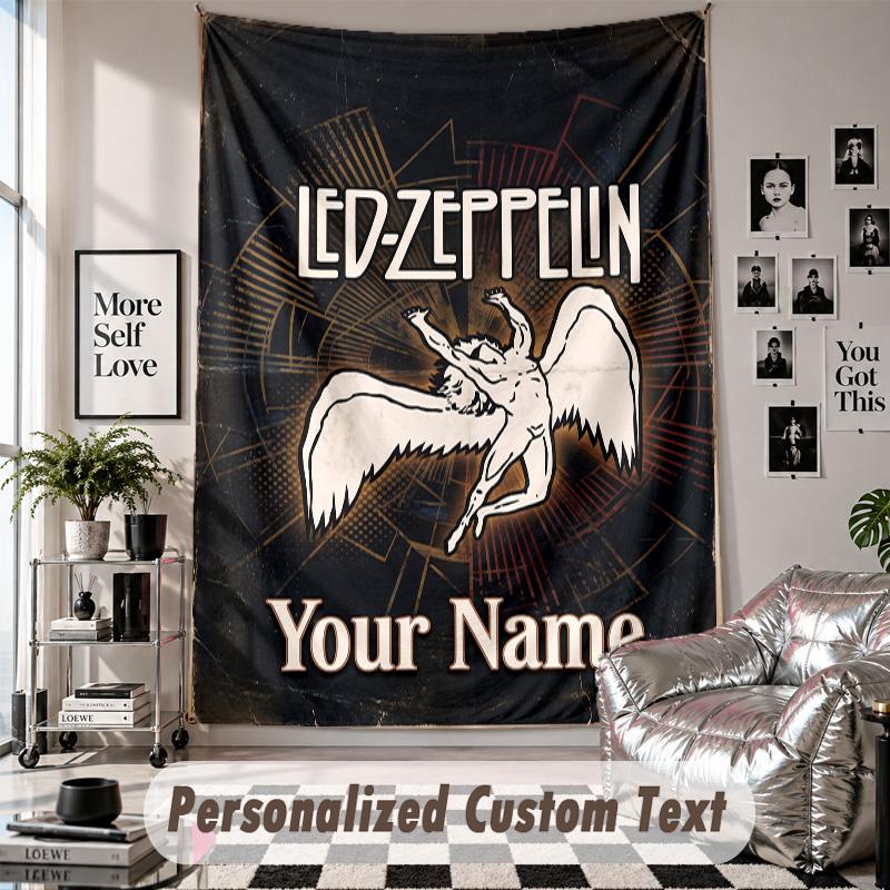 Wall Hanging Tapestry With Custom Name & Text, Led Zeppelin Decorative Tapestry For Bedroom