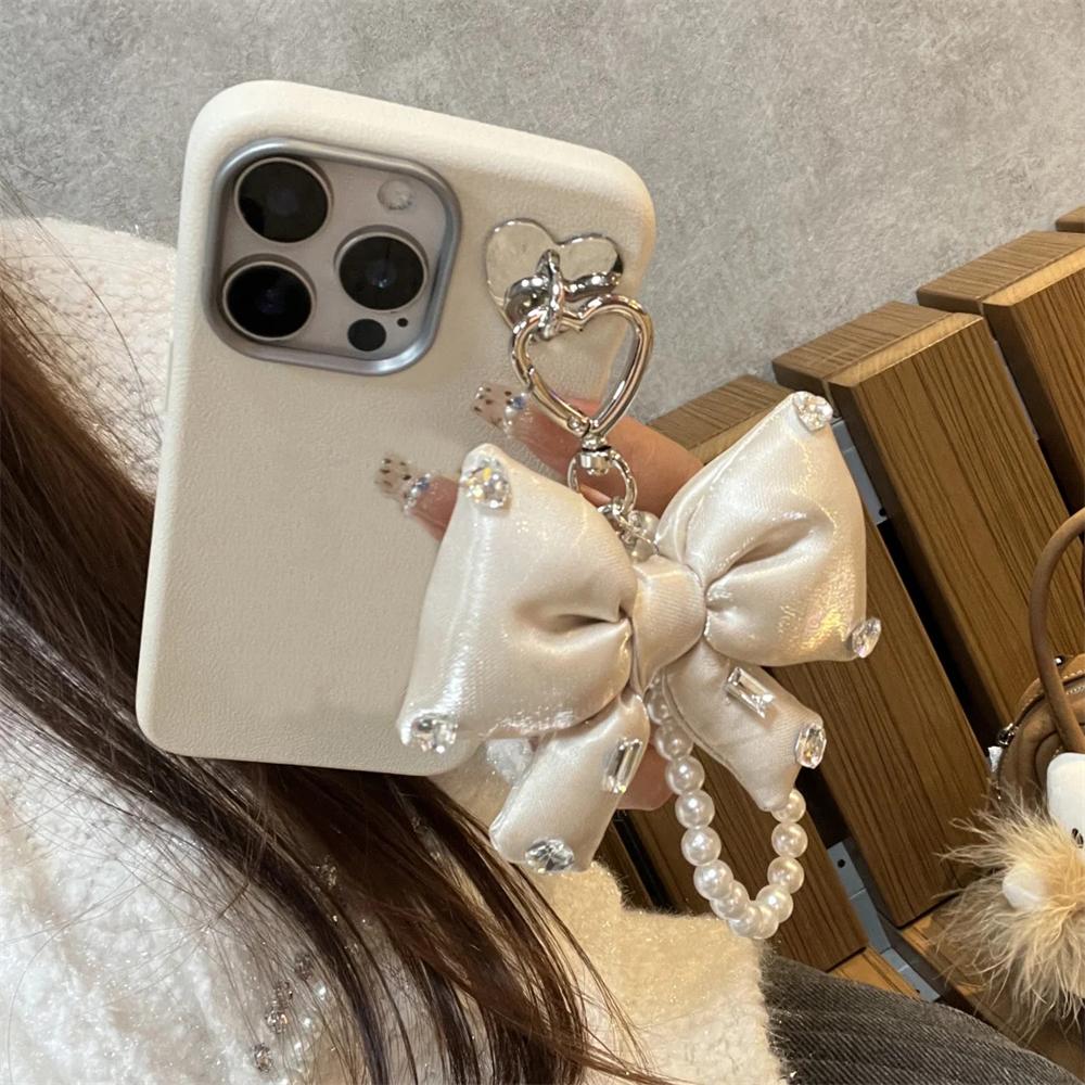 Корейский милый 3D-чехол с бантом из ленты и жемчугом из ТПУ для iPhone 16, 15, 14, 13, 12, 11 Pro Max, милый матовый противоударный мягкий чехол