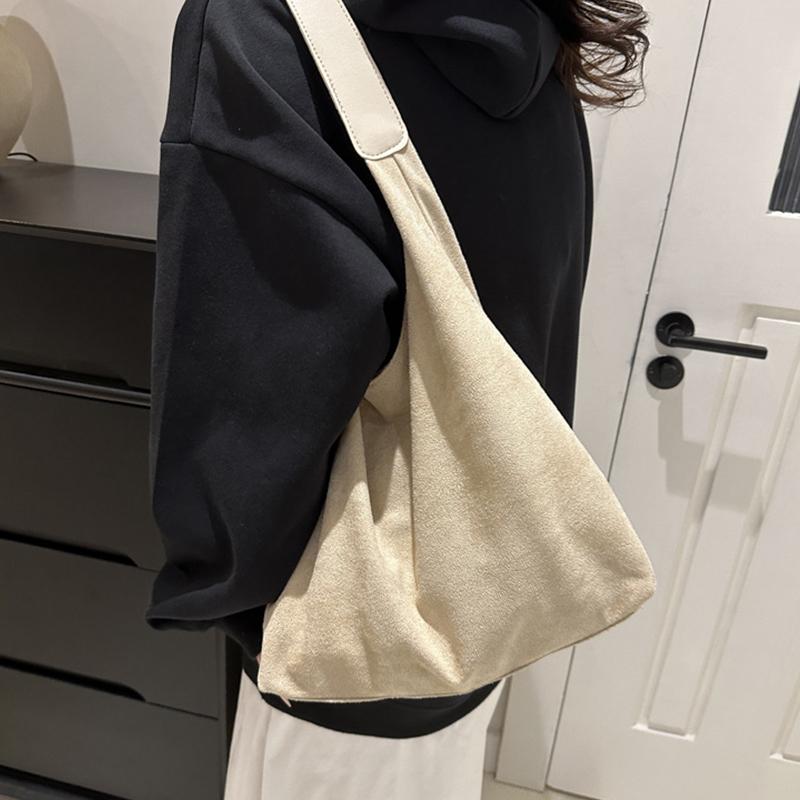 Yogodlns Vintage Women's Bag Large Capacity Suede Shoulder Bag Solid Color Simple Design Casual Commuter Shopper Tote