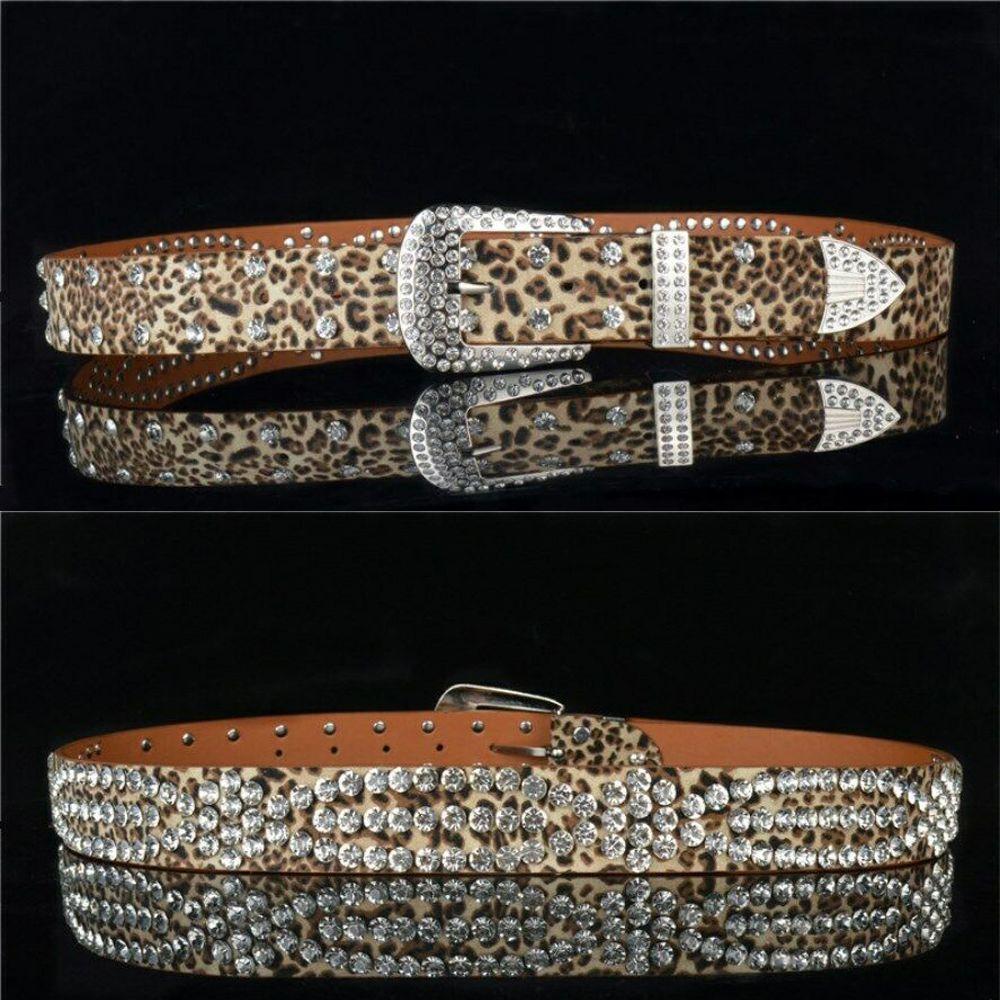 Модный регулируемый пояс из искусственной кожи с заклепками и стразами