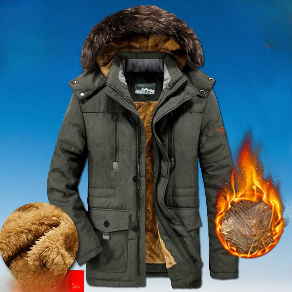 Зимняя стеганая куртка с хлопковой подкладкой, мужская, средней длины, плюс утолщенный бархат, большой размер, свободная стеганая куртка для пожилых людей