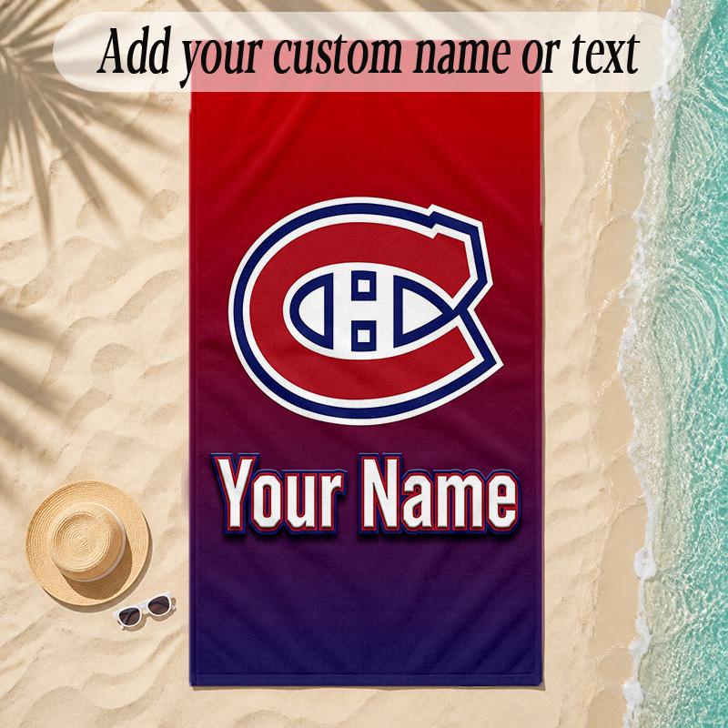 Пляжное полотенце Montreal Canadiens с индивидуальным именем и текстом, персонализированное, мягкое, для пляжа, бассейна, дома, декор, подарок