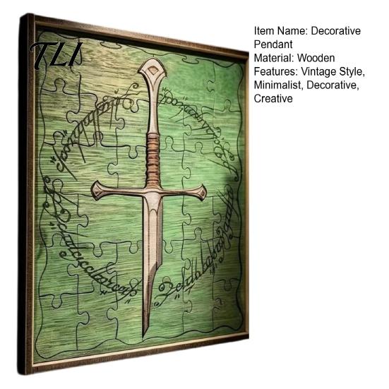 Versatile Decorative Pendant Personalized Broken Blade Puzzle, Vintage Medieval Wooden Puzzle Framed Unique Home Hanging Ornament Wall Decor, Fantasy