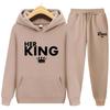 Спортивный костюм, комплект из 2 предметов, толстовки унисекс, флисовая толстовка + брюки, костюм с капюшоном, спортивная одежда, мужские комплекты для бега, толстовка с принтом короля, спортивный костюм