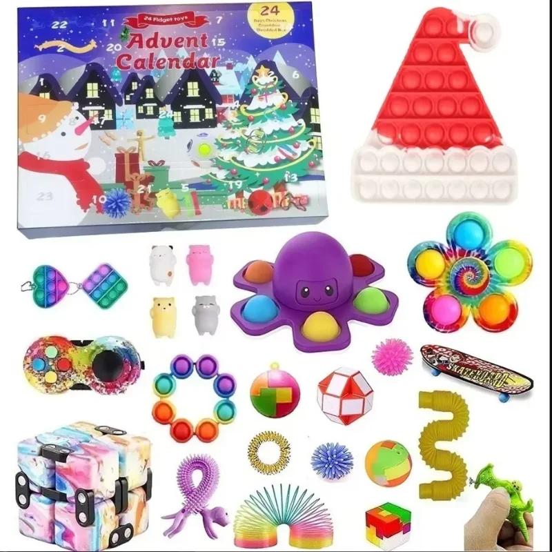 New 24days Christmas Advent Calendar Blind box Anti Stress Toys Christmas Tree Santa Claus Deer Hat Countdown Calendar Kids Gift