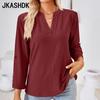Women's Fashion Casual Summer Spring Solid Color Print 3/4 Sleeves V-Neck Blouses & Shirts