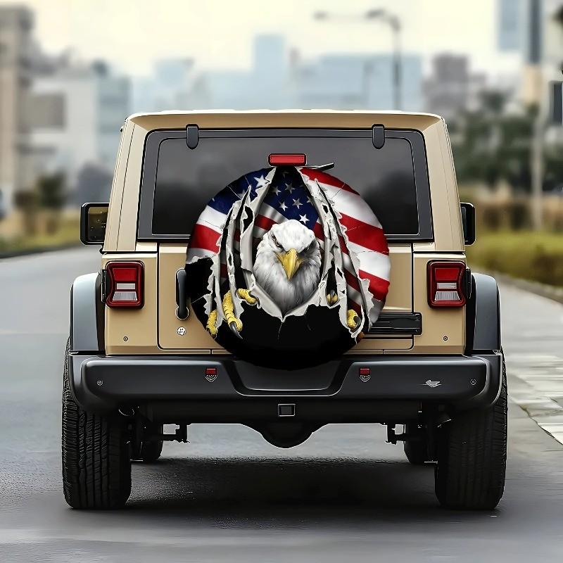 Bald Eagle Torn American Flag Spare Tire Cover Waterproof Dustproof Wheel Protector for SUV