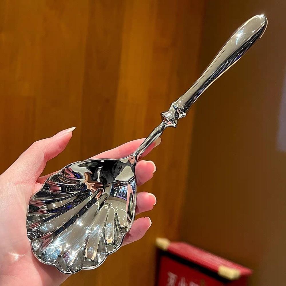 French Stainless Steel Spoons Shell Shape Soup Spoon Creative Dessert Spoons  Restaurant