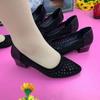 Coarse Heel Women's Shoes Fashion Hot Diamond Mesh Stitching Soft Leather Hollow Breathable Sandals Women