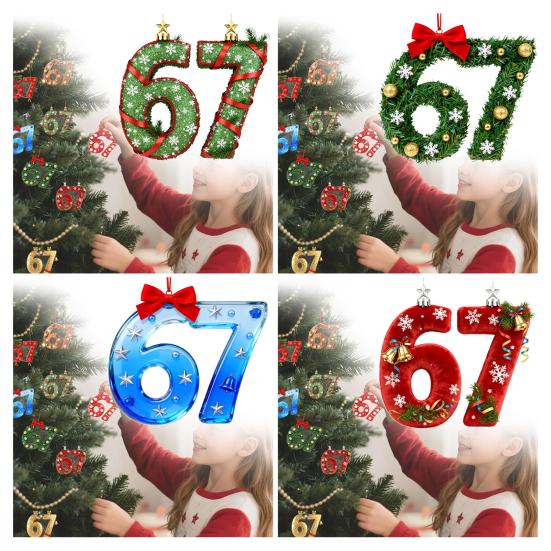 67 Funny Christmas Ornaments 2025 Handmade Santa Ornament Six Seven Meme Decoration Rearview Mirror Holiday Gift Decor