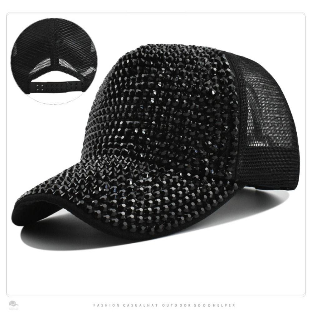 Adjustable Shiny Mesh Cap Cotton Baseball Hats Fashion Rhinestones Baseball Caps For Women Girls
