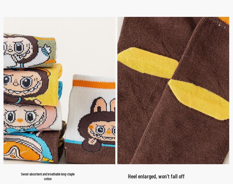 Детские хлопковые носки до середины икры с мультяшным рисунком Labubu - Устойчивые к запаху для весны, осени и зимы