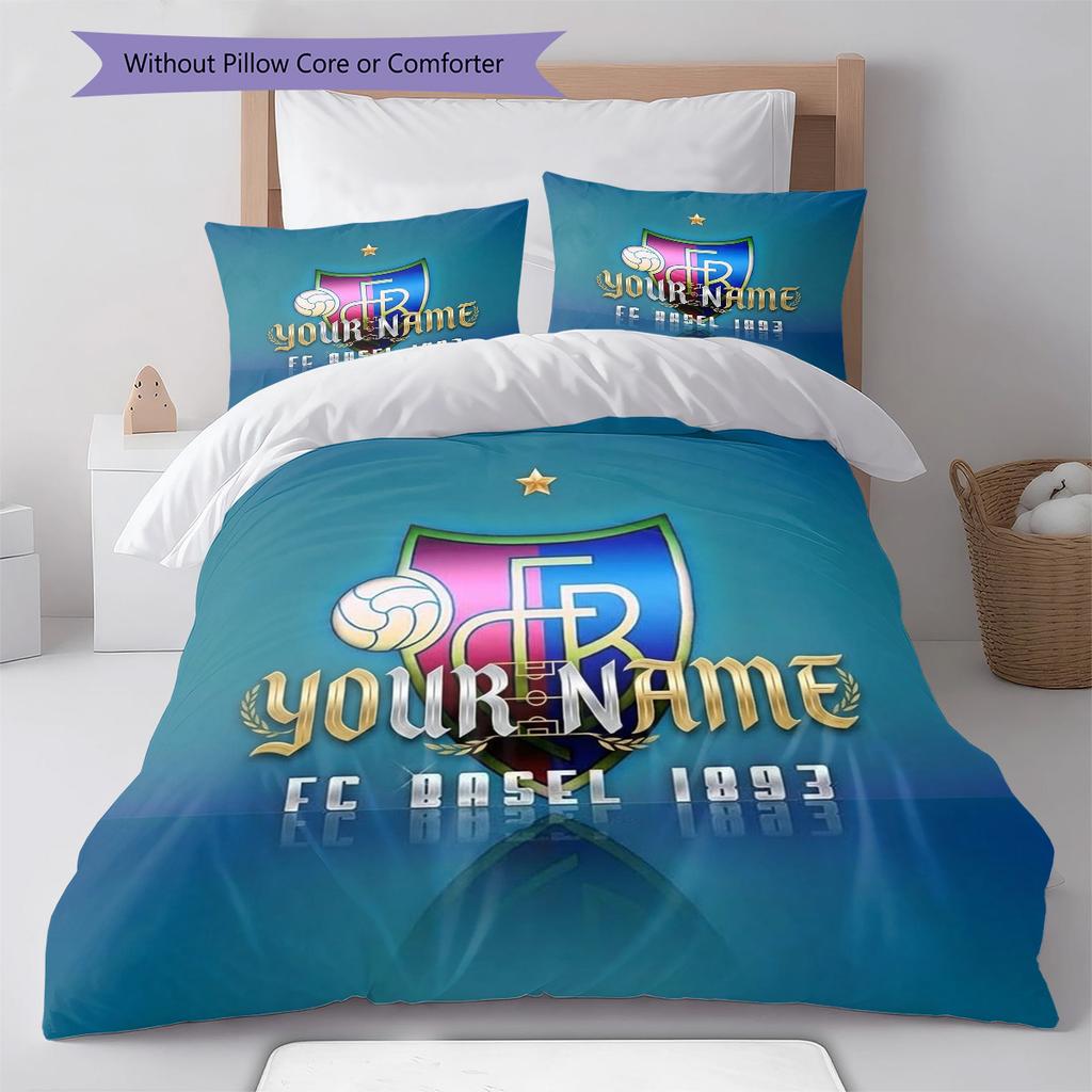 Fc Basel Crest Custom Name Pattern Bedding Quilt Set Quilt Cover Pillowcase Home Birthday Gift(1 * duvet cover + 2 * pillowcase, without core)