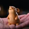 Cute Hamster Statue Wood Carved Animal Figurine Sculpture Home Decor Zodiac Mouse Statuette  Home