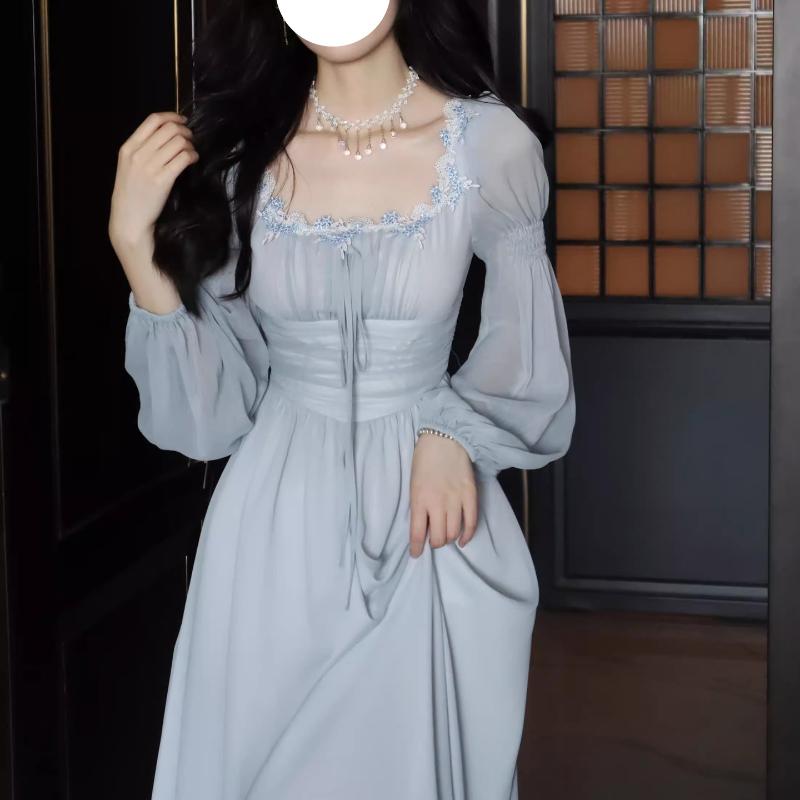 Французские элегантные вечерние платья принцессы миди для женщин, осенние тонкие бандажные платья с длинными рукавами, корейская весенняя одежда