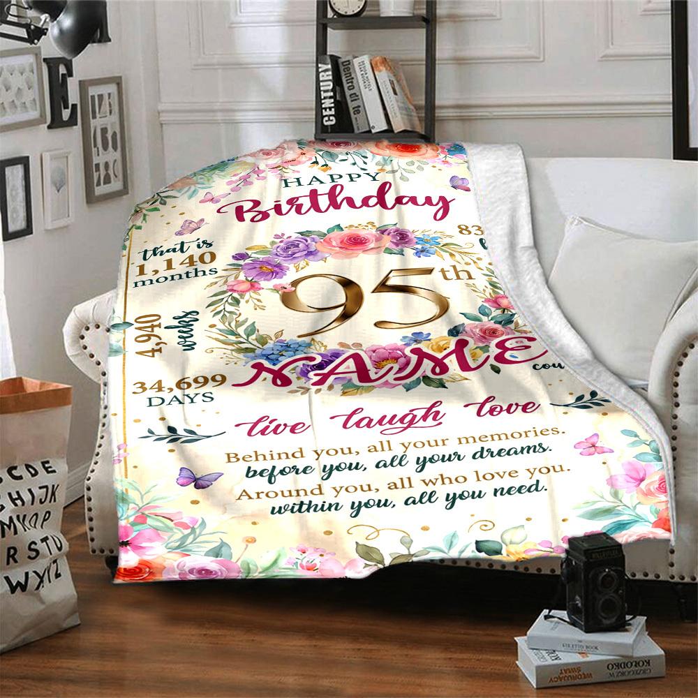 Happy 95Th Birthday Celebration Throw Personalized Name Comfortable For Sofa Couch Office Bed Picnics Four Seasons Universal Stylish Decor Ideal Gift