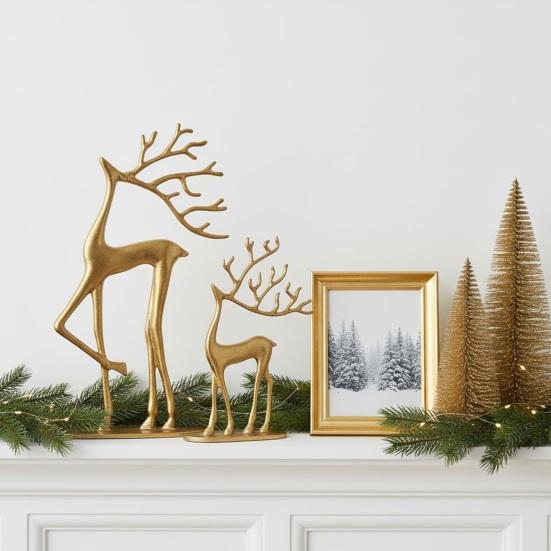 1/2 шт. Рождественская статуэтка оленя с шарфом, минималистичная фигурка силуэта лося, скульптура оленя, украшение для дома, офиса, рабочего стола