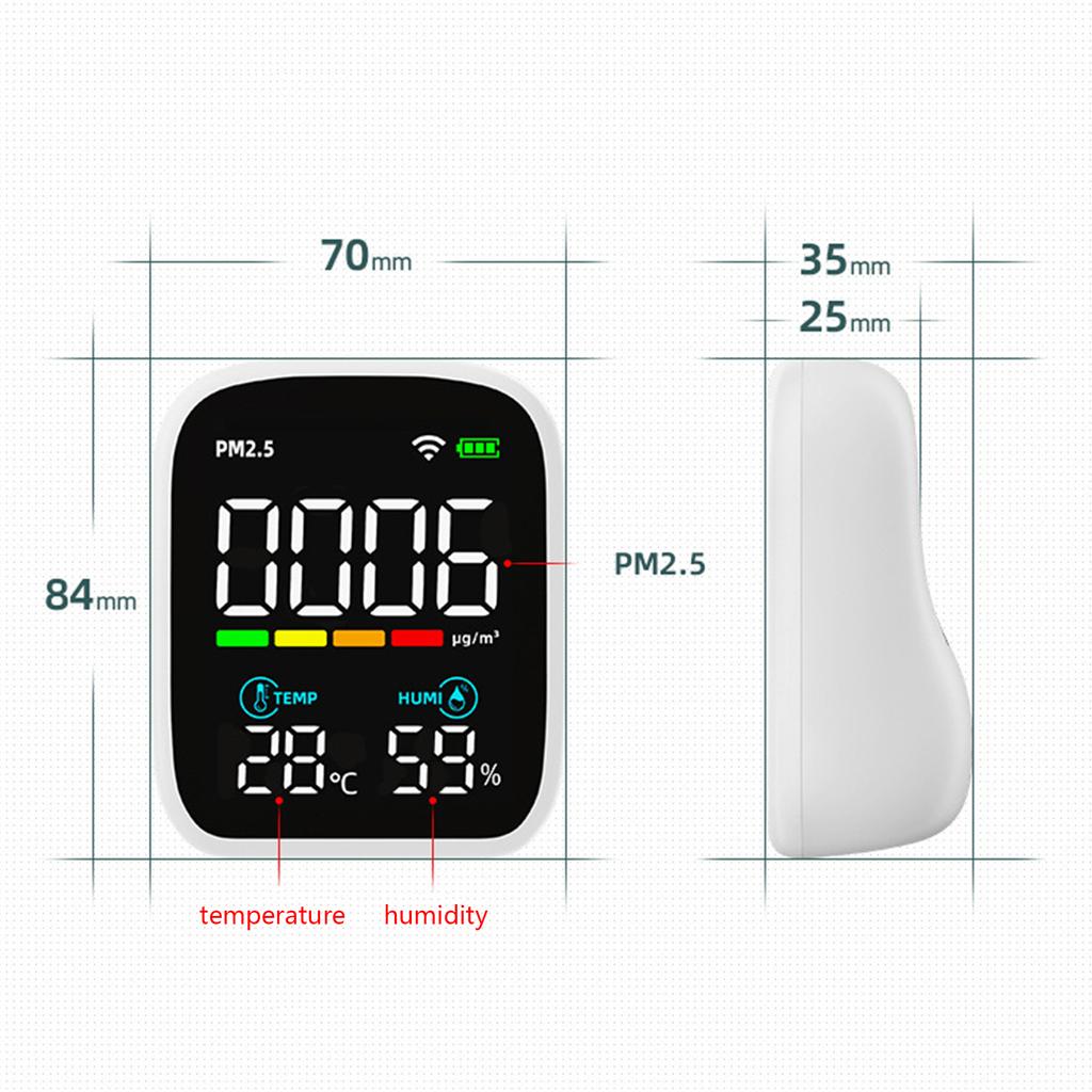 Portable Air Quality Monitor Temperature Humidity Sensor Tester PM2.5 Meter Built-in Lithium-battery for Office Home