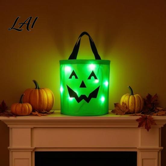 Large Storage Buckets for Candy Halloween Glowing Pumpkin Bag LED Light up Trick or Treat Bucket Decorative Containers Sweets Reusable Waterproof