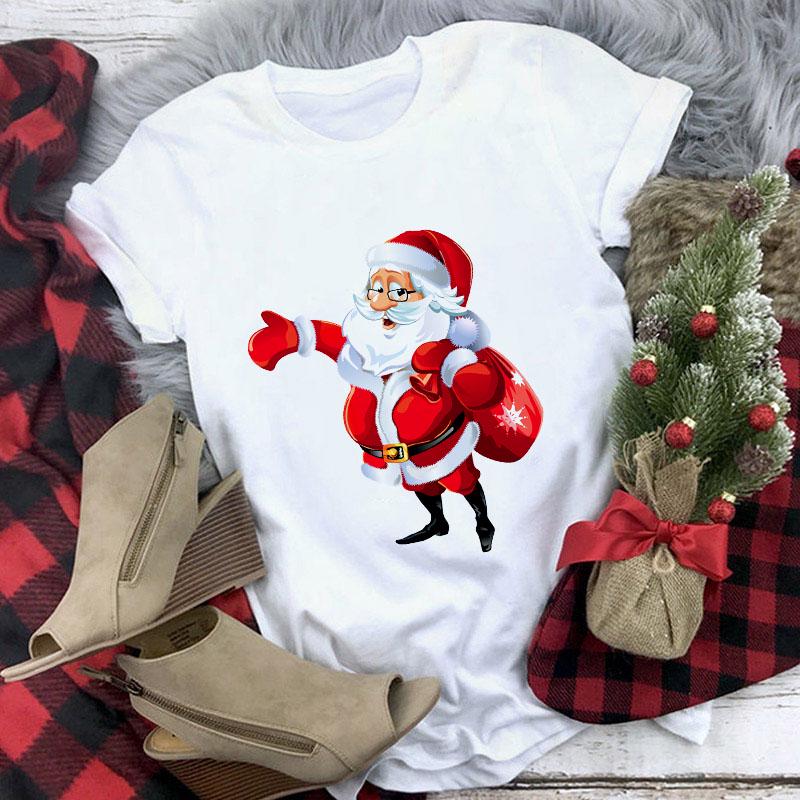Cute Reindeer T Shirt Women Fashion Christmas Harajuku Short Sleeve T Shirt White Suitable All Seasons