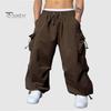 Мужские брюки-карго на шнурке с эластичной резинкой на талии, свободные с глубоким промежностью и несколькими карманами, однотонные, мягкие, дышащие, полная длина, мужские длинные