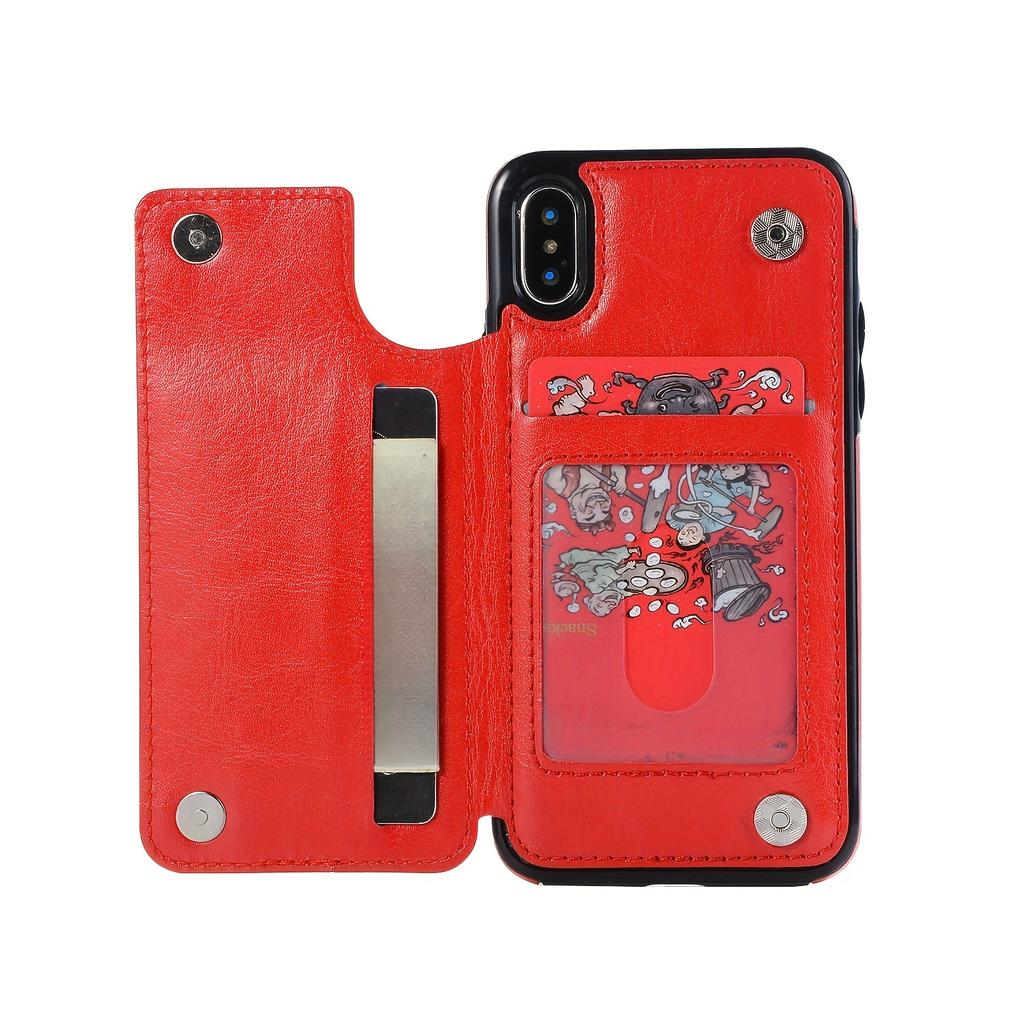 Чехол для телефона-кошелька с держателем для карт, чехол с подставкой для карт из искусственной кожи, двойной магнитной застежкой и прочным противоударным чехлом, для IPhone