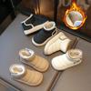 Kids Shoes for Girls Snow Boots Winter Plush Little Girl Shoes Fur Child Boys Outdoor Leather Shoes Non-slip Short Boots