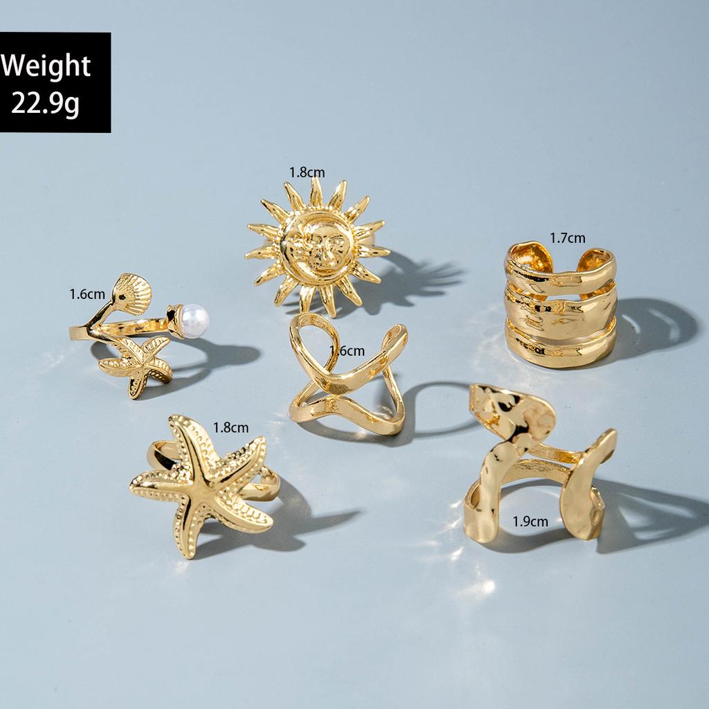 European and American Bohemian Personality Starfish Ring Set Geometric Hollow Sunflower Ring Ring Woman
