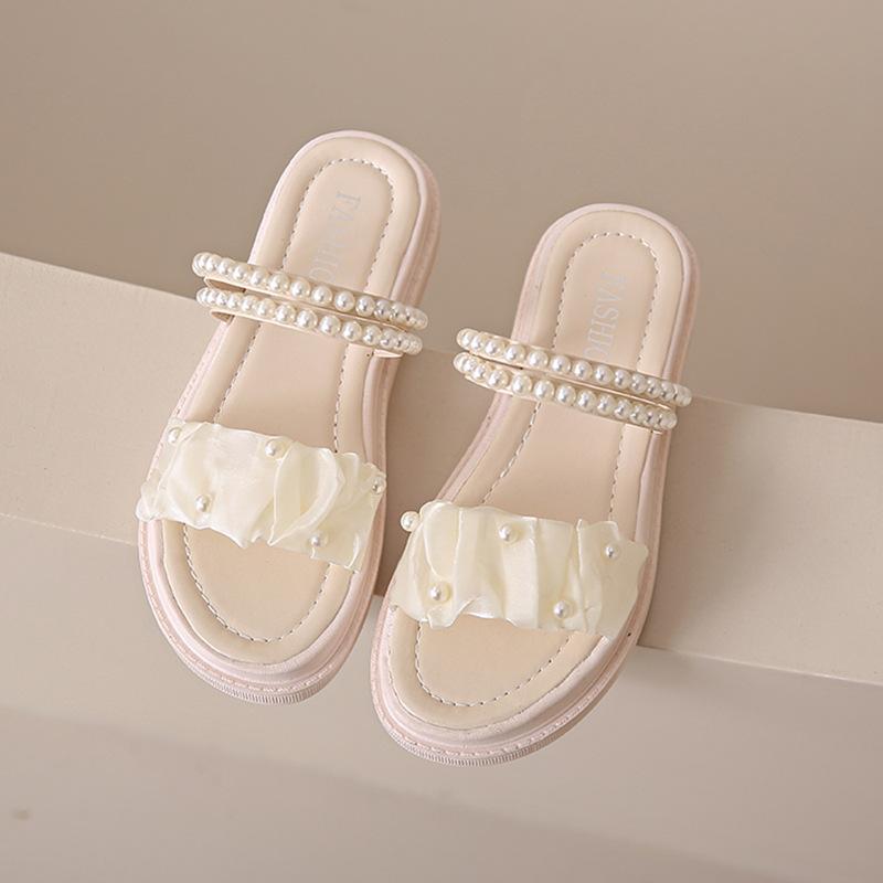 Two wearing sandals women's summer new fashion pearl versatile Roman shoes fairy style platform sandals ins