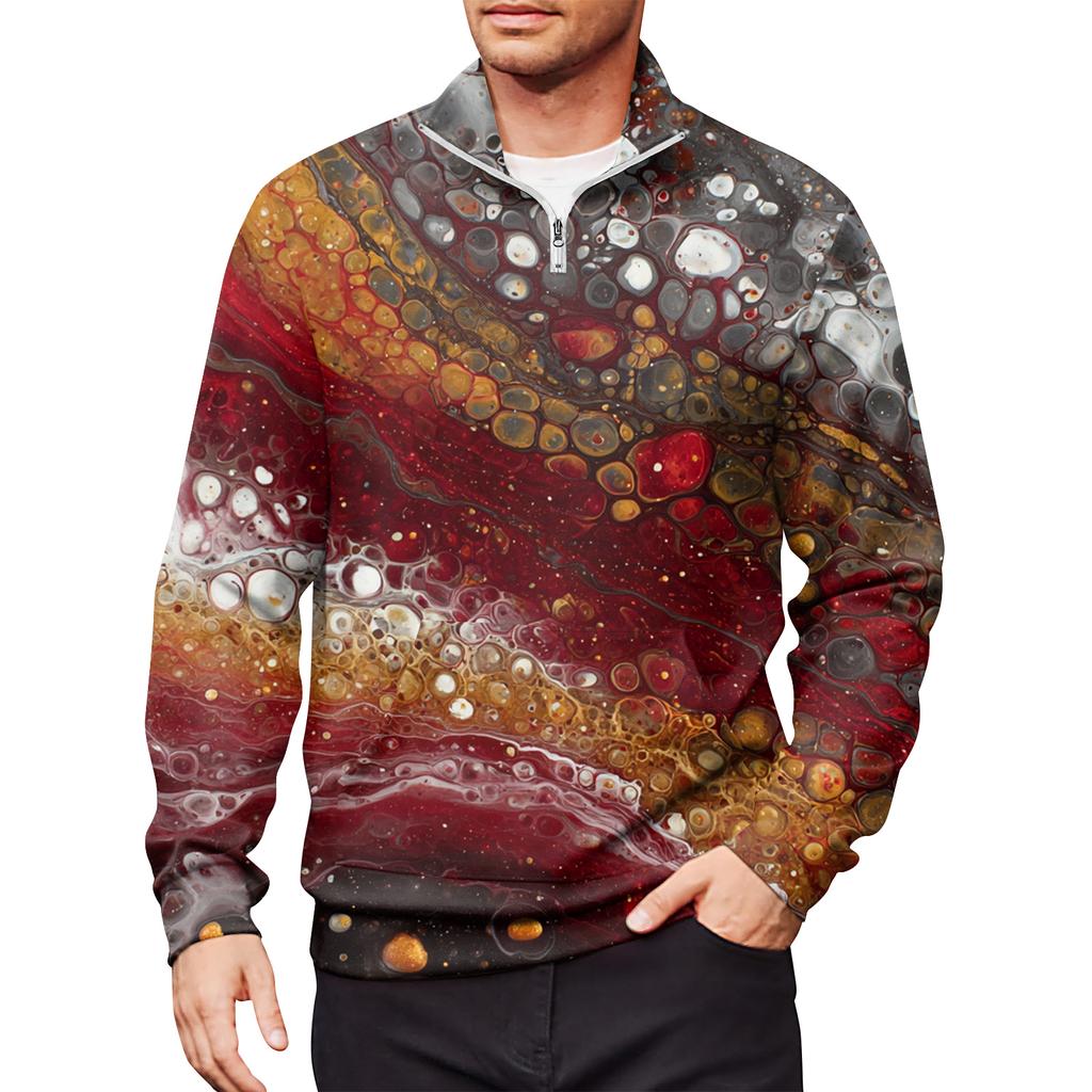 Мужской свободный повседневный свитшот на молнии 1/4, модный топ с длинным рукавом и принтом, с карманами