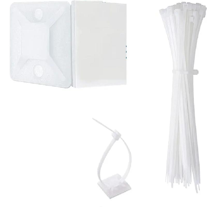 100Set Zip Tie Mounts Self-Adhesive Backing Cable Organizer Management Clips Wall Anchors for Secure Wire Holding Light Fixation