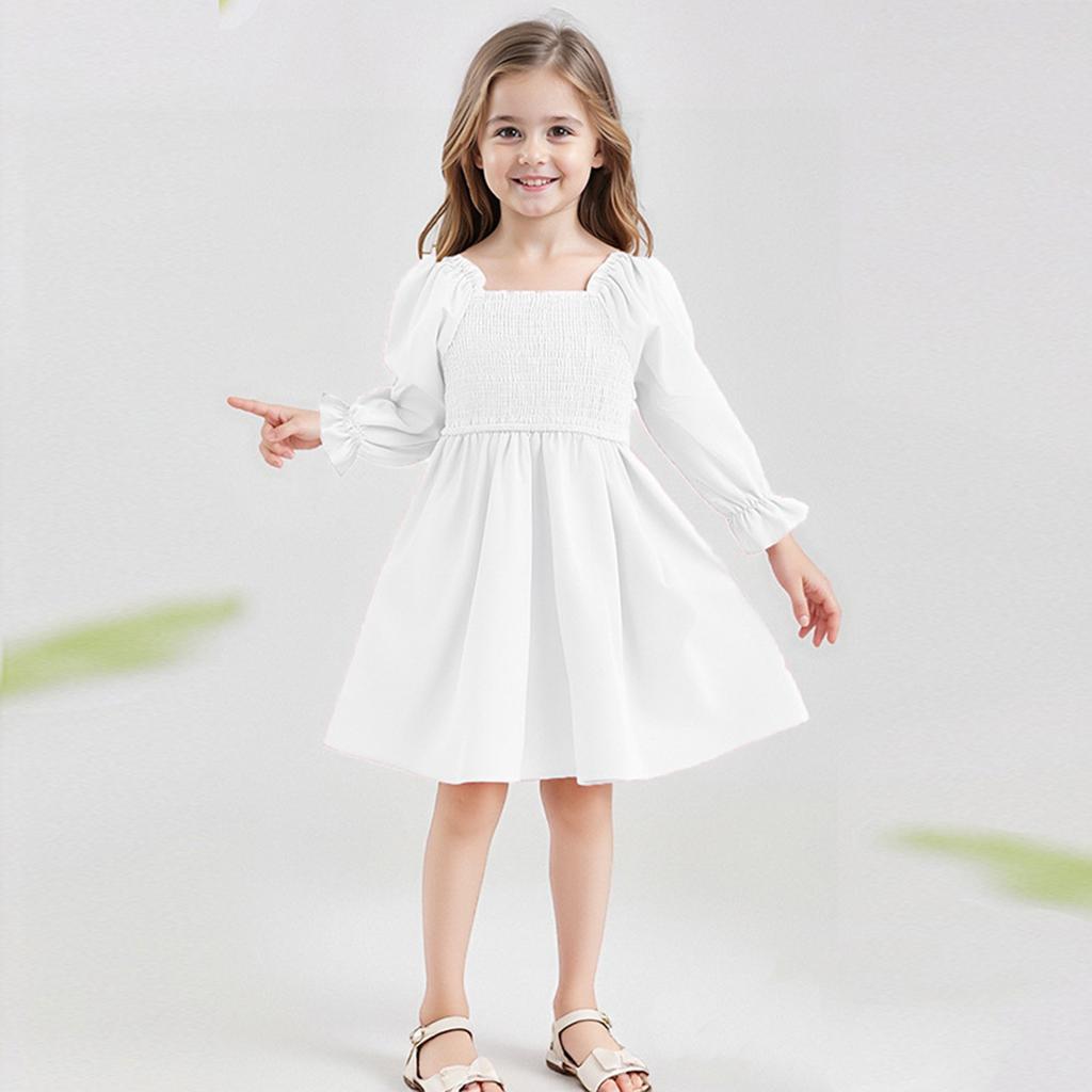 Девичье модное милое однотонное платье с квадратным вырезом, рукавами-рюшами, завышенной талией, кружевной отделкой и полной юбкой