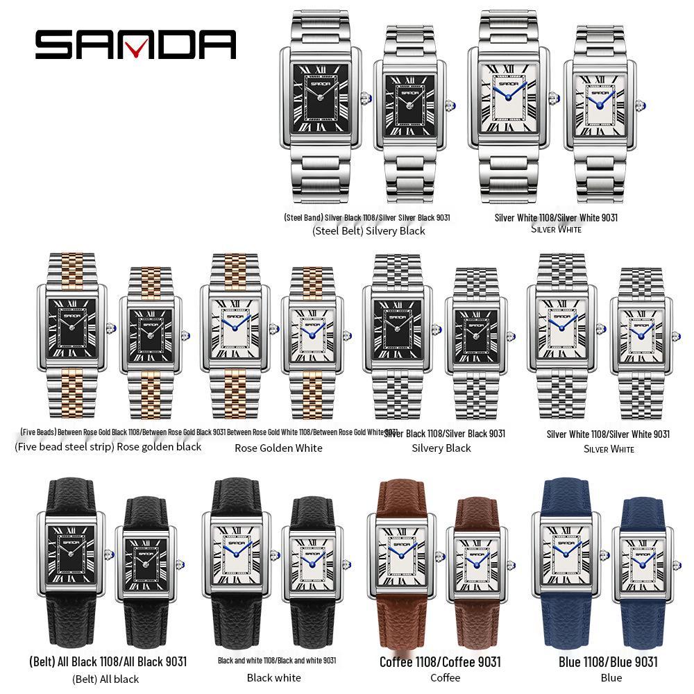 Женские кварцевые часы Sanda, маленький циферблат, римские цифры, модные водонепроницаемые прямоугольные, парный дизайн.