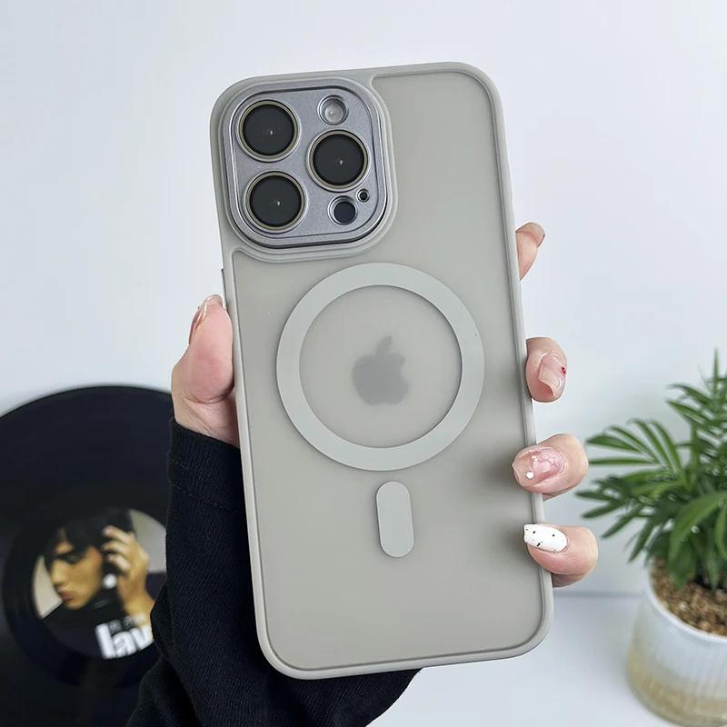 Matte Magnetic Clear Ultra Thin Slim Phone Case for iPhone 17 16 15 14 13 Pro Max Wireless Charging Magsafe Cover with Lens Film