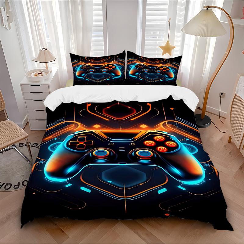 Neon Game Controller Print 3Pcs Bedding Setduvet Cover With 2 Bedropillowcase Home Birthday Gift