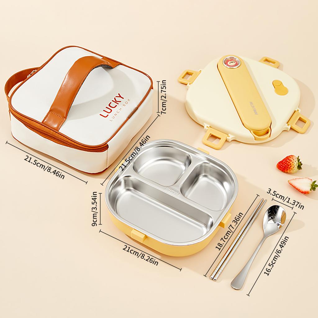 WORTHBUY Милый ланч-бокс из нержавеющей стали 304 с разделителями и столовыми приборами, нагреваемый, большой вместимости, герметичный набор контейнеров для еды для студента