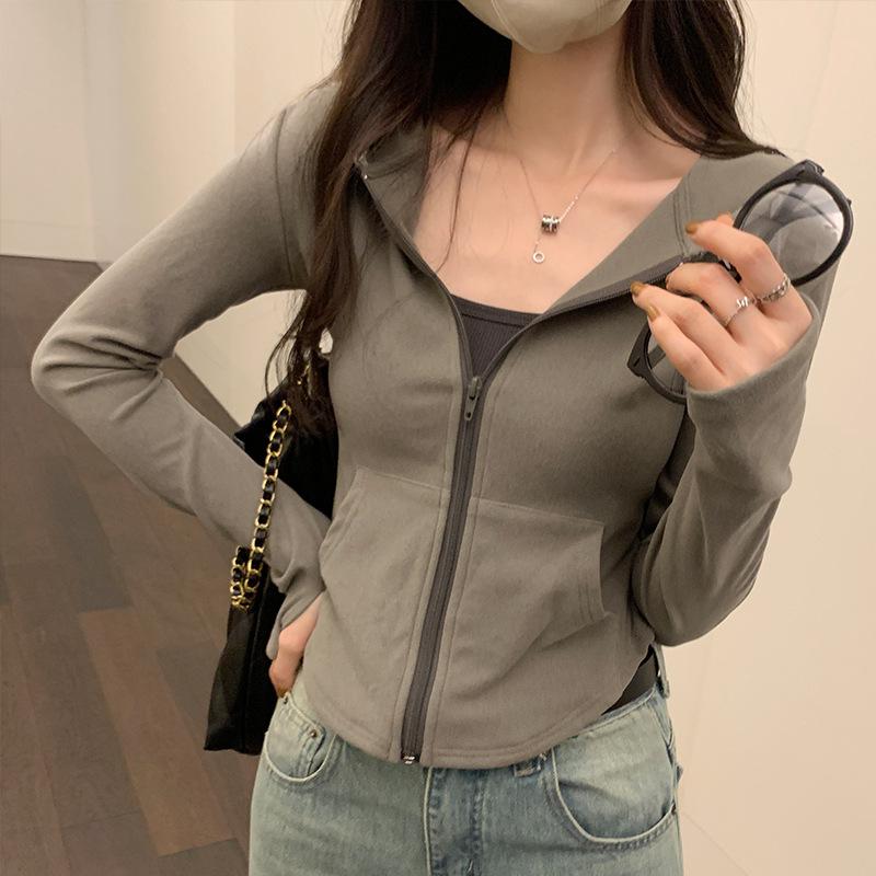 Пальто с капюшоном на молнии с капюшоном, женская новая осенне-зимняя короткая спортивная повседневная куртка с длинным рукавом