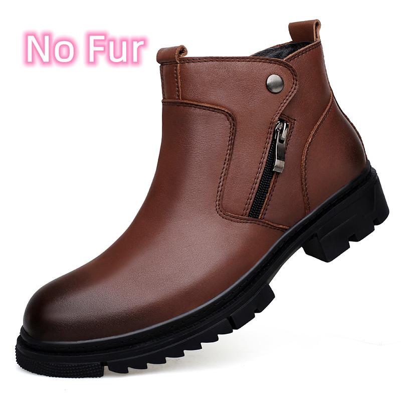 Мужские повседневные кроссовки из натуральной кожи на шнуровке, уличные ботинки, теплые плюшевые зимние ботинки для мужчин, боковая молния, новые мотоциклетные ботинки