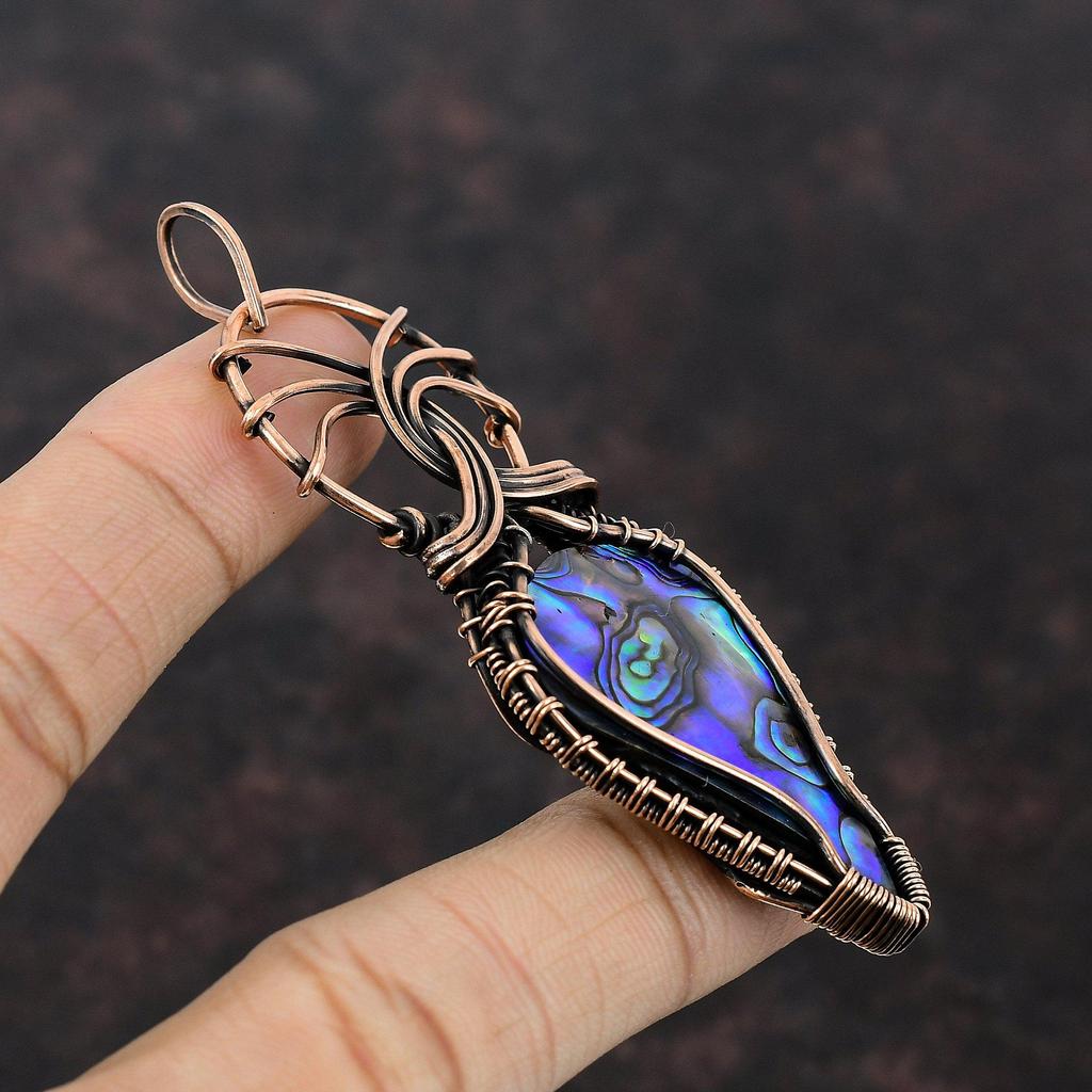 Подвеска из ракушки абалон, подвеска из медной проволоки, подвеска ручной работы, медное ювелирное изделие, подарок для женщин, ювелирные изделия из драгоценных камней, обернутые проволокой, лечебный камень