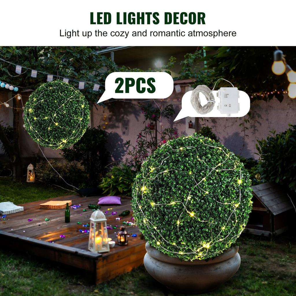 Artificial Topiaries Boxwood Trees, 20” Tall (2 Pieces), Ball-Shape Faux Topiaries Plant, All-year Green Feaux Plant Decorative Balls for Backyard,