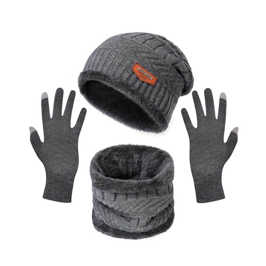 New Winter Men Simple And Stylish Knitted Hat Scarf And Gloves Winter Solid Warm Knitted Set Winter Warm Gifts For Male