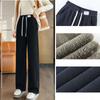 Women's Winter Elastic Waist Thick Fleece Lined Pants Casual Straight-Leg Corduroy Warm Trousers