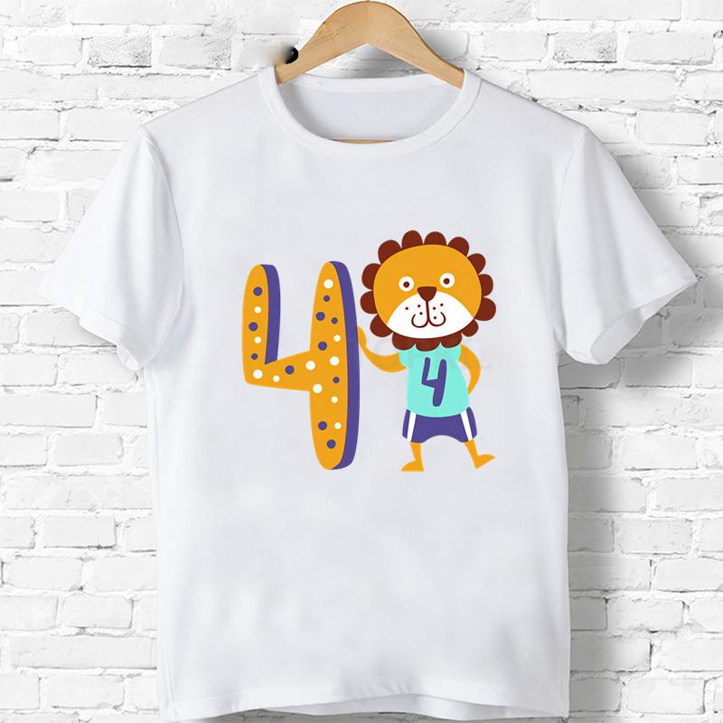 Детская футболка для мальчиков и девочек, футболка с принтом «С днем ​​рождения», цифра 1–9, детская футболка с рисунком льва и жирафа, детская подарочная одежда