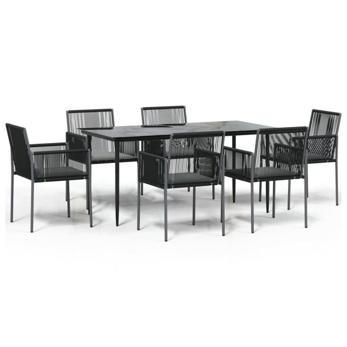 VidaXL Garden Dining Set Cushions 7 Pcs Black Rattan and Steel, Dining Set, Outdoor Dining Set, 3187070